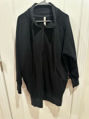 Athleta Black Hooded Zip-Front Women's Sweater Dress